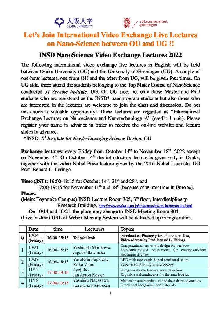INSD NanoScience Video Exchange Lectures 2022