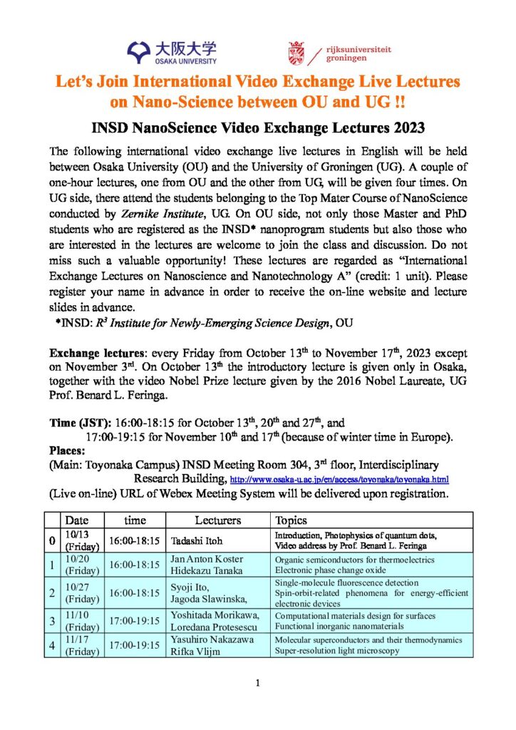 INSD NanoScience Video Exchange Lectures 2023