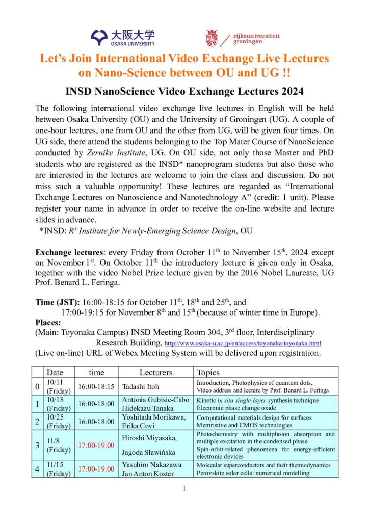 INSD NanoScience Video Exchange Lectures 2024